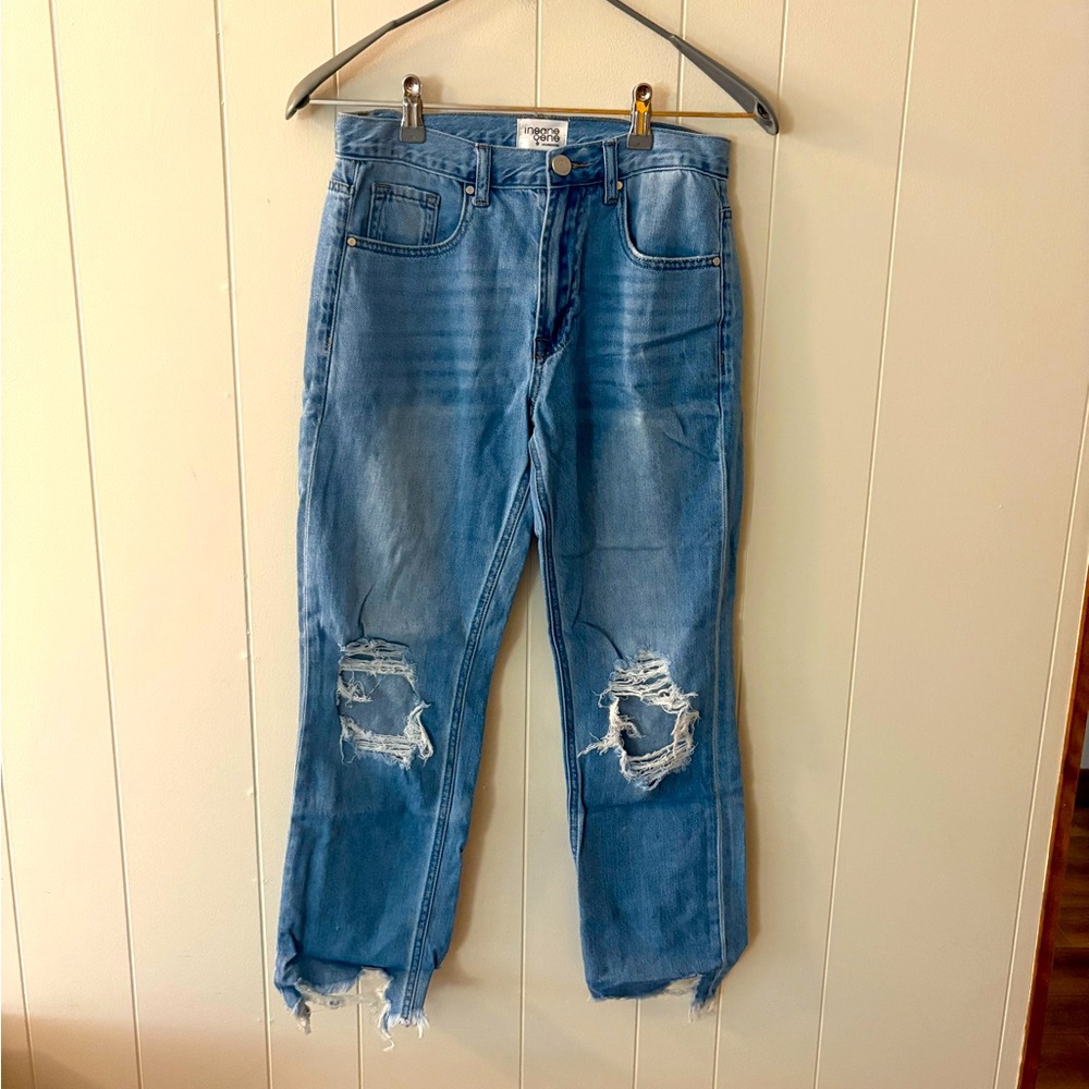 Insane Gene Blue Cropped Ankle Jeans Distressed Womens Juniors Size 1 light